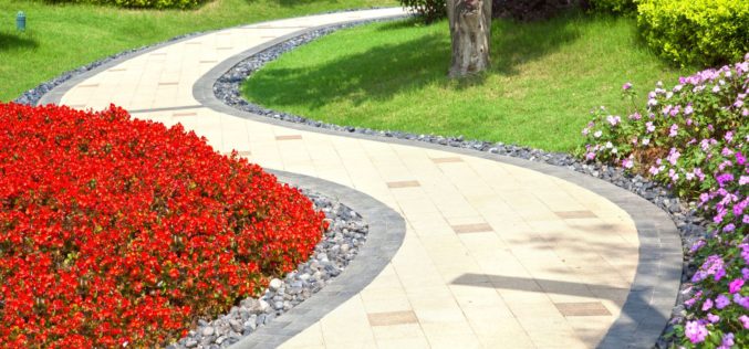 Winding Walkway Through a Garden