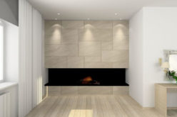Stone Panel Fireplace with Black Hearth