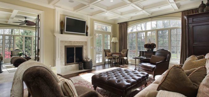 Large Family Room with Fireplace and Wall of Windows