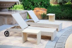 Lounge Rattan Chairs and Desk in the Garden