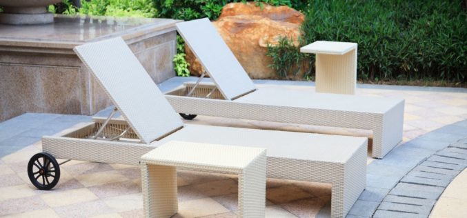 Lounge Rattan Chairs and Desk in the Garden