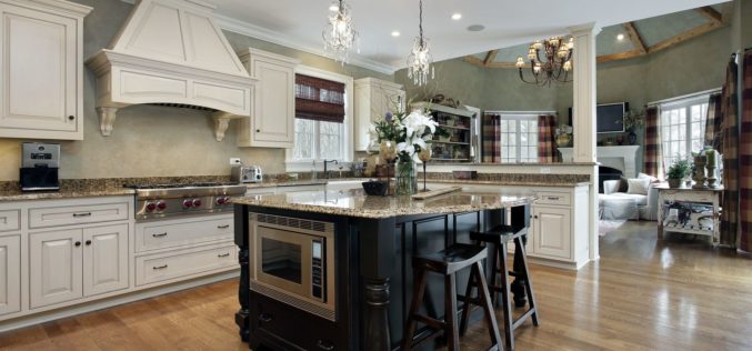 Large Kitchen with Island and White Cabinets