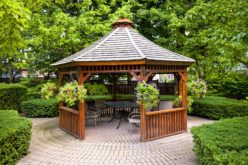 Landscaped Garden with a Gazebo Situated On an Interlocking Stone Patio