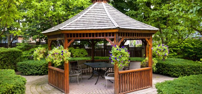 Landscaped Garden with a Gazebo Situated On an Interlocking Stone Patio