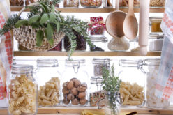 Small Decorative Pantry Shelving Containing What’s Necessary to Cook