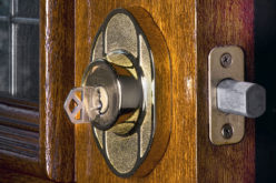 Deadbolt Lock on Mahogany Front Door