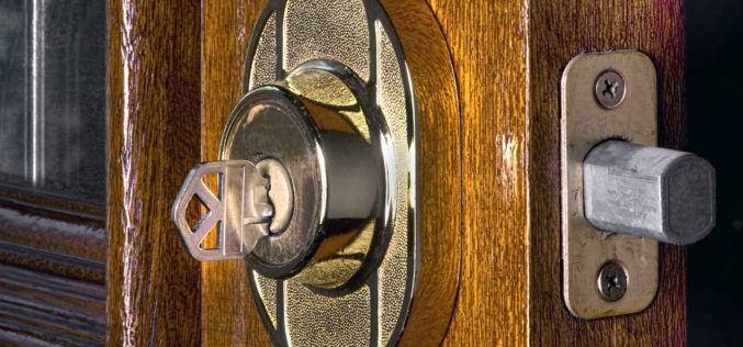 Deadbolt Lock on Mahogany Front Door