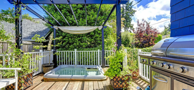 Walkout Deck With Jacuzzi Under a Make-Shift Pergola