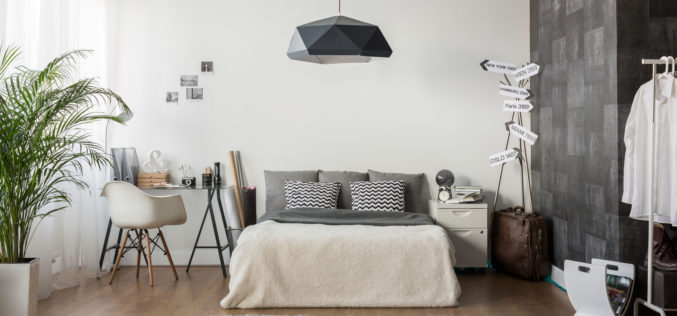 Interior of White and Gray Cozy Guest Bedroom