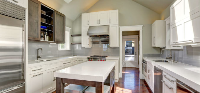 Modern Style Kitchen Interior With Brown and White Cabinets