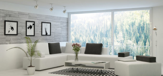 Modern Styled Living Room Adjacent to Sliding Glass Windows