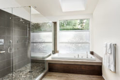Bathtub with Walk-In Curbless Tile Shower