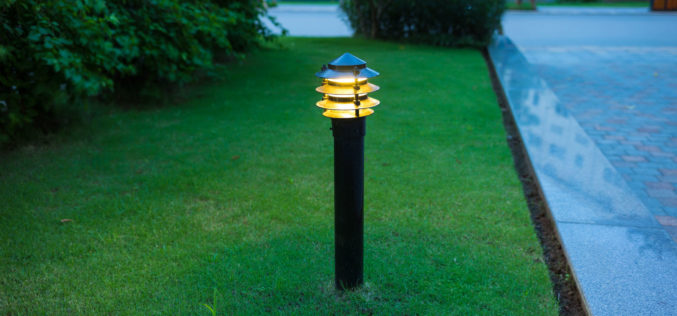 Solar Power Illuminated Outdoor Light at Twilight