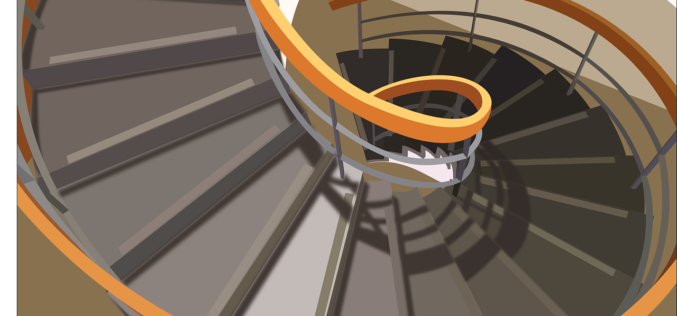Open Spiral Staircase Connecting the Floor Upstairs