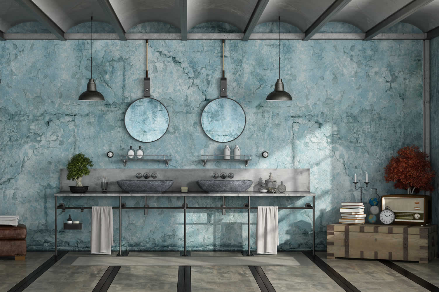 how to create an industrial bathroom
